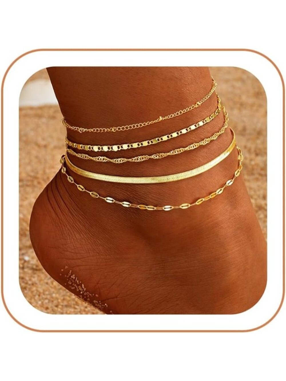Women's 14k Gold Plated 3 Waterproof Cuban Link Chain Layered Anklet Bracelets